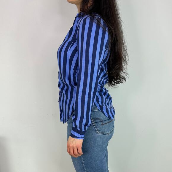 Anthropologie Maeve Breckenridge Blue Striped Button Down Shirt - Picture 5 of 7